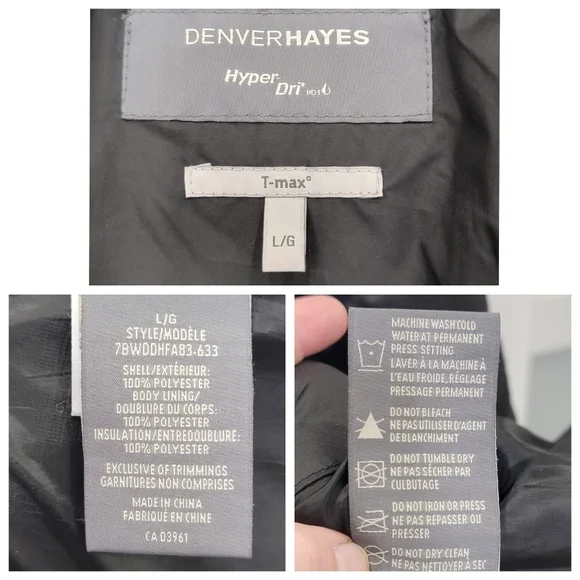 Denver Hayes Lightweight Puffer Jacket Black Hooded Winter Warm Women’s Large - Picture 14 of 17